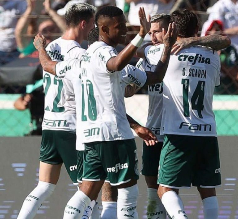 Palmeiras comemora vitória na estreia do Campeonato Paulista. Foto: Divulgação/Palmeiras